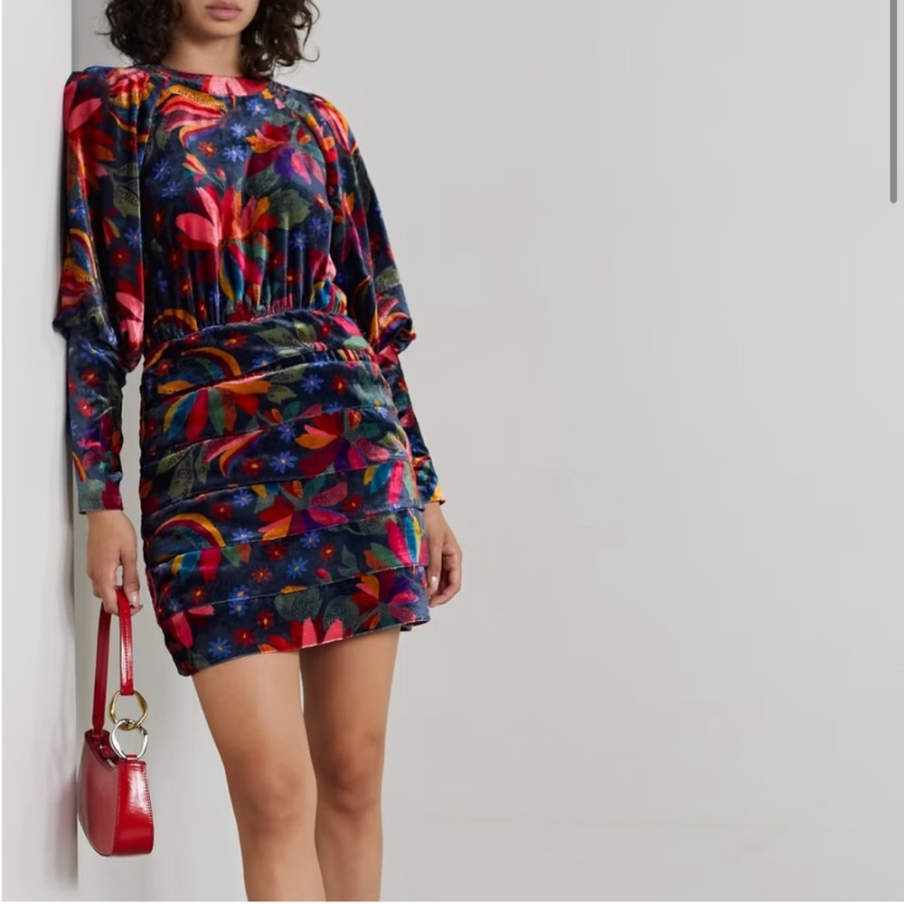 FARM Rio Floral Velvet Ruched Dress